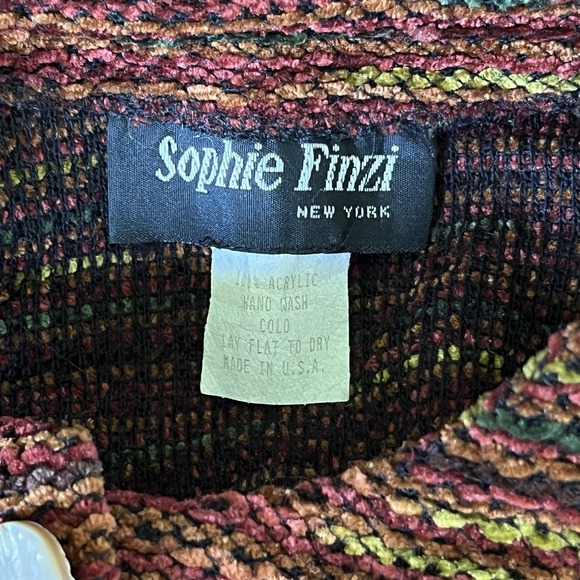 VTG Sophie Finzi Cardigan Sweater Womens O/S Orange Stripe Chenille Button Up - Picture 7 of 8